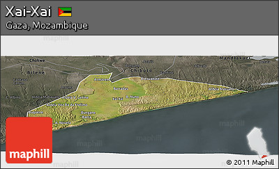 Satellite Panoramic Map of Xai-Xai, darken, semi-desaturated