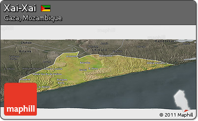 Satellite Panoramic Map of Xai-Xai, darken, semi-desaturated