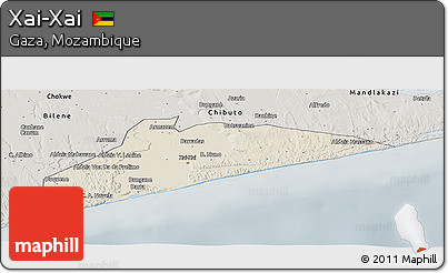 Shaded Relief Panoramic Map of Xai-Xai, semi-desaturated