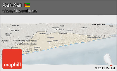 Shaded Relief Panoramic Map of Xai-Xai, semi-desaturated