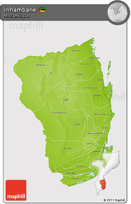 Physical 3D Map of Inhambane, cropped outside