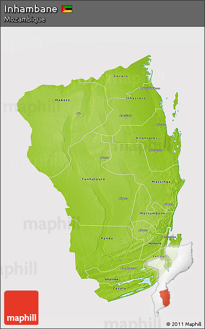 Physical 3D Map of Inhambane, cropped outside