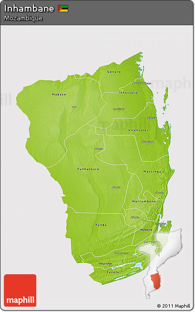 Physical 3D Map of Inhambane, cropped outside