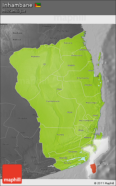 Physical 3D Map of Inhambane, darken, desaturated