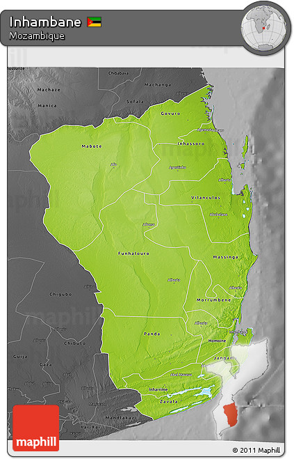 Physical 3D Map of Inhambane, darken, desaturated