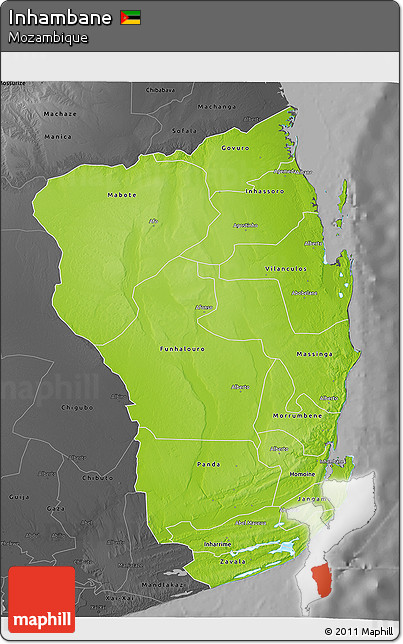 Physical 3D Map of Inhambane, darken, desaturated