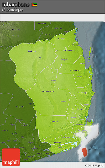 Physical 3D Map of Inhambane, darken