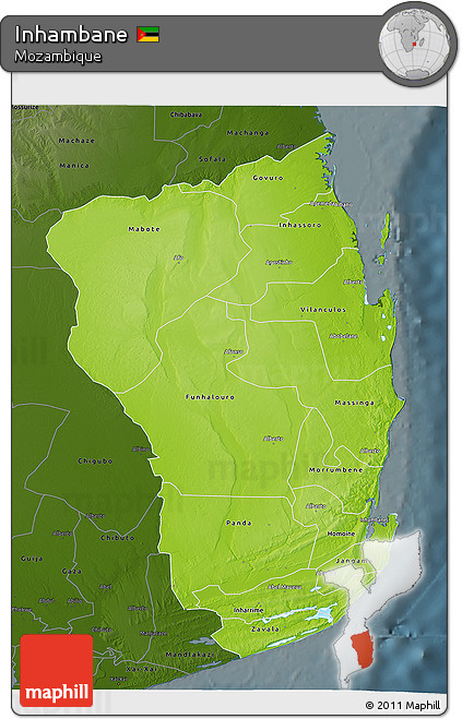 Physical 3D Map of Inhambane, darken