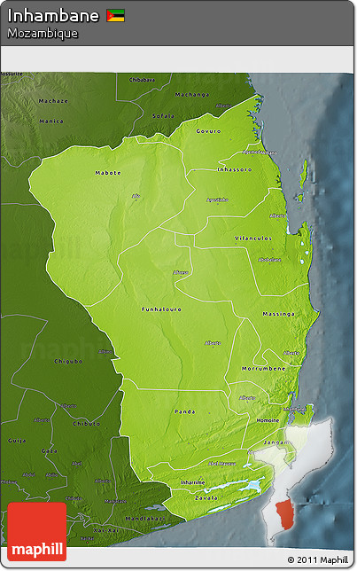 Physical 3D Map of Inhambane, darken