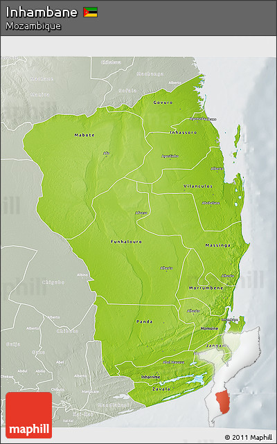 Physical 3D Map of Inhambane, lighten, semi-desaturated