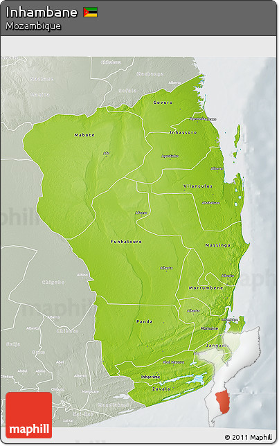 Physical 3D Map of Inhambane, lighten, semi-desaturated