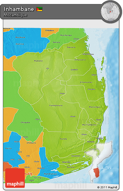 Physical 3D Map of Inhambane, political outside