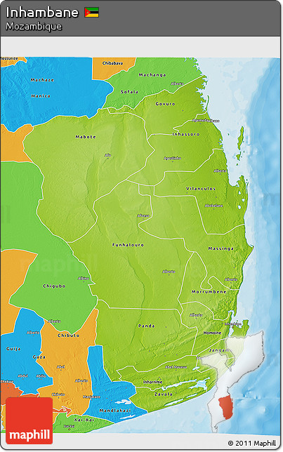 Physical 3D Map of Inhambane, political outside