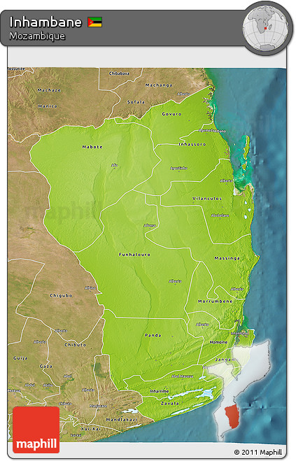 Physical 3D Map of Inhambane, satellite outside