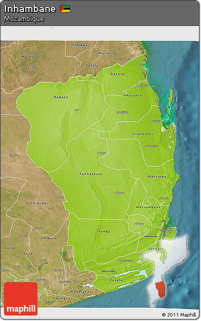 Physical 3D Map of Inhambane, satellite outside