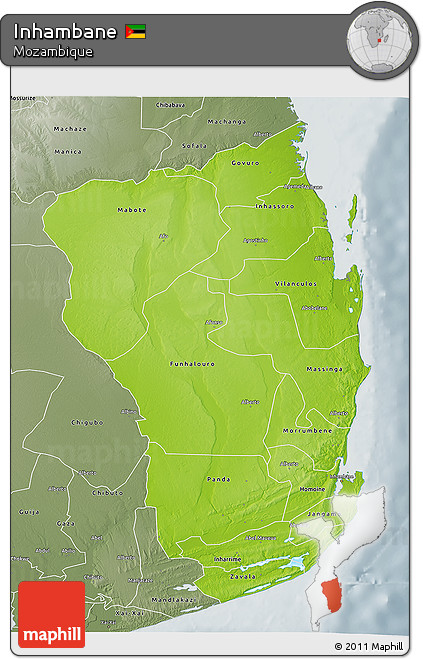 Physical 3D Map of Inhambane, semi-desaturated