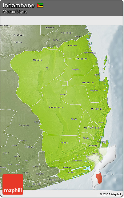 Physical 3D Map of Inhambane, semi-desaturated