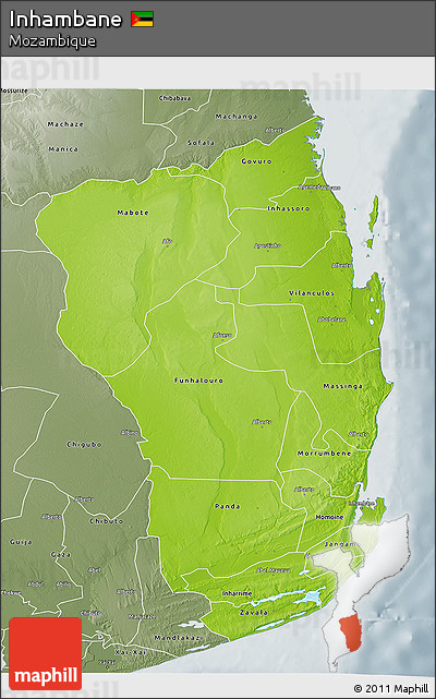Physical 3D Map of Inhambane, semi-desaturated