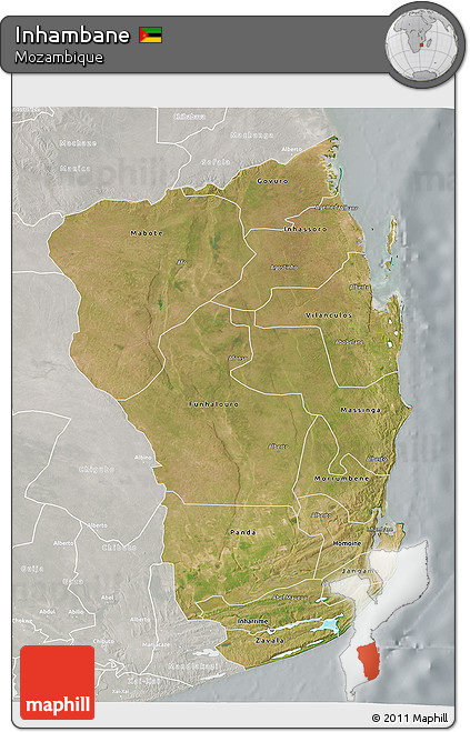 Satellite 3D Map of Inhambane, lighten, semi-desaturated