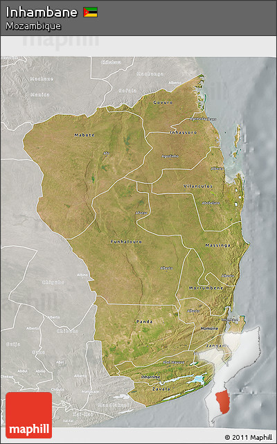 Satellite 3D Map of Inhambane, lighten, semi-desaturated
