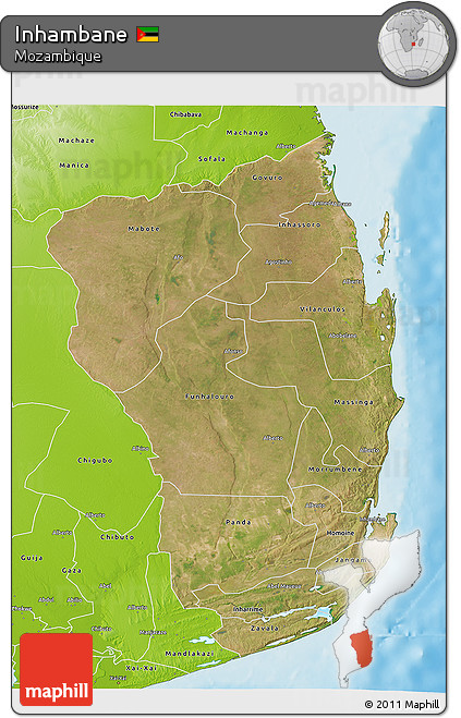 Satellite 3D Map of Inhambane, physical outside
