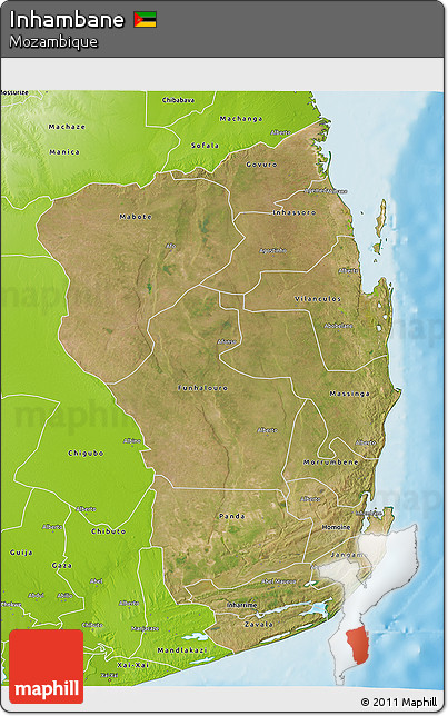 Satellite 3D Map of Inhambane, physical outside