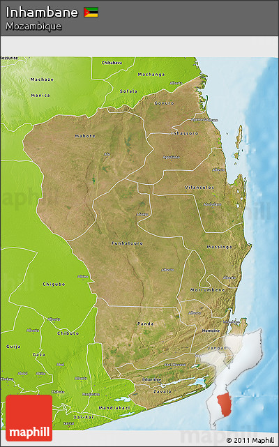 Satellite 3D Map of Inhambane, physical outside