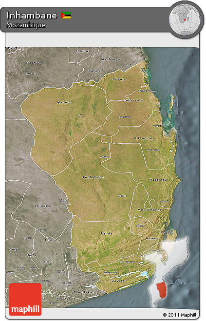 Satellite 3D Map of Inhambane, semi-desaturated
