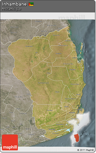 Satellite 3D Map of Inhambane, semi-desaturated