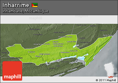 Physical 3D Map of Inharrime, darken, semi-desaturated