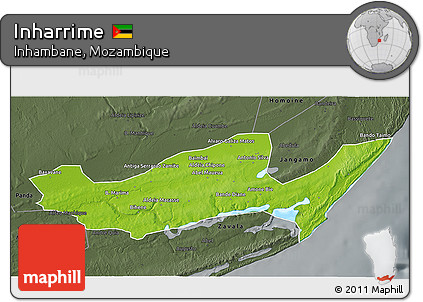 Physical 3D Map of Inharrime, darken, semi-desaturated