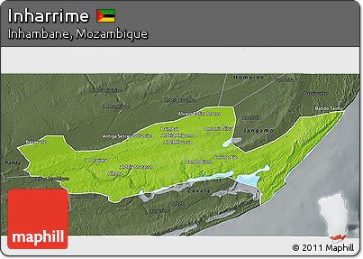 Physical 3D Map of Inharrime, darken, semi-desaturated