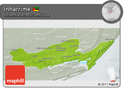 Physical 3D Map of Inharrime, lighten, semi-desaturated