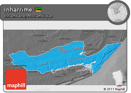 Political 3D Map of Inharrime, darken, desaturated