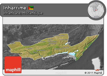 Satellite 3D Map of Inharrime, darken, desaturated