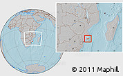 Gray Location Map of Inharrime, within the entire country, hill shading