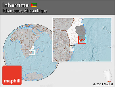 Gray Location Map of Inharrime, highlighted country, highlighted parent region, hill shading