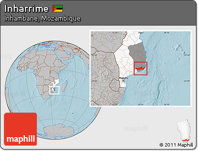 Gray Location Map of Inharrime, highlighted country, highlighted parent region, hill shading