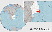 Gray Location Map of Inharrime, highlighted country, hill shading