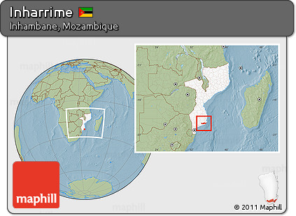 Savanna Style Location Map of Inharrime, highlighted country, within the entire country, hill shading