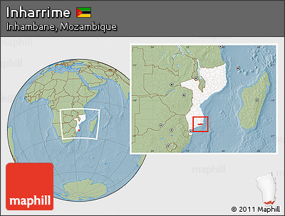 Savanna Style Location Map of Inharrime, highlighted country, within the entire country, hill shading