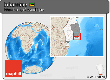 Shaded Relief Location Map of Inharrime, highlighted country, highlighted parent region