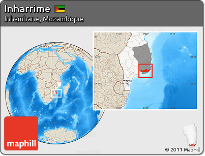 Shaded Relief Location Map of Inharrime, highlighted country, highlighted parent region