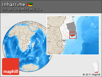Shaded Relief Location Map of Inharrime, highlighted country, highlighted parent region