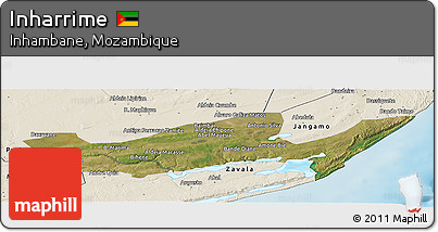 Satellite Panoramic Map of Inharrime, shaded relief outside