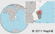 Gray Location Map of Inhassoro, highlighted country, highlighted parent region