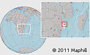 Gray Location Map of Inhassoro, highlighted parent region, within the entire country, hill shading