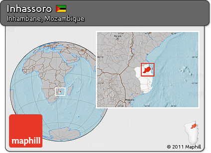 Gray Location Map of Inhassoro, highlighted parent region, hill shading