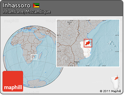 Gray Location Map of Inhassoro, highlighted parent region, hill shading