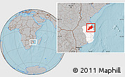 Gray Location Map of Inhassoro, highlighted parent region, hill shading
